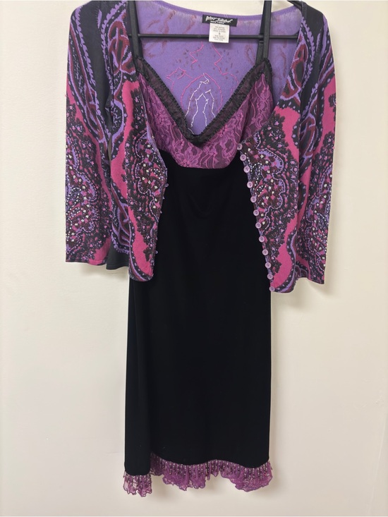 Betsey Johnson Dresses & Skirts - Betsey Johnson Black Slip Dress with Pink & Purple Lace Accent